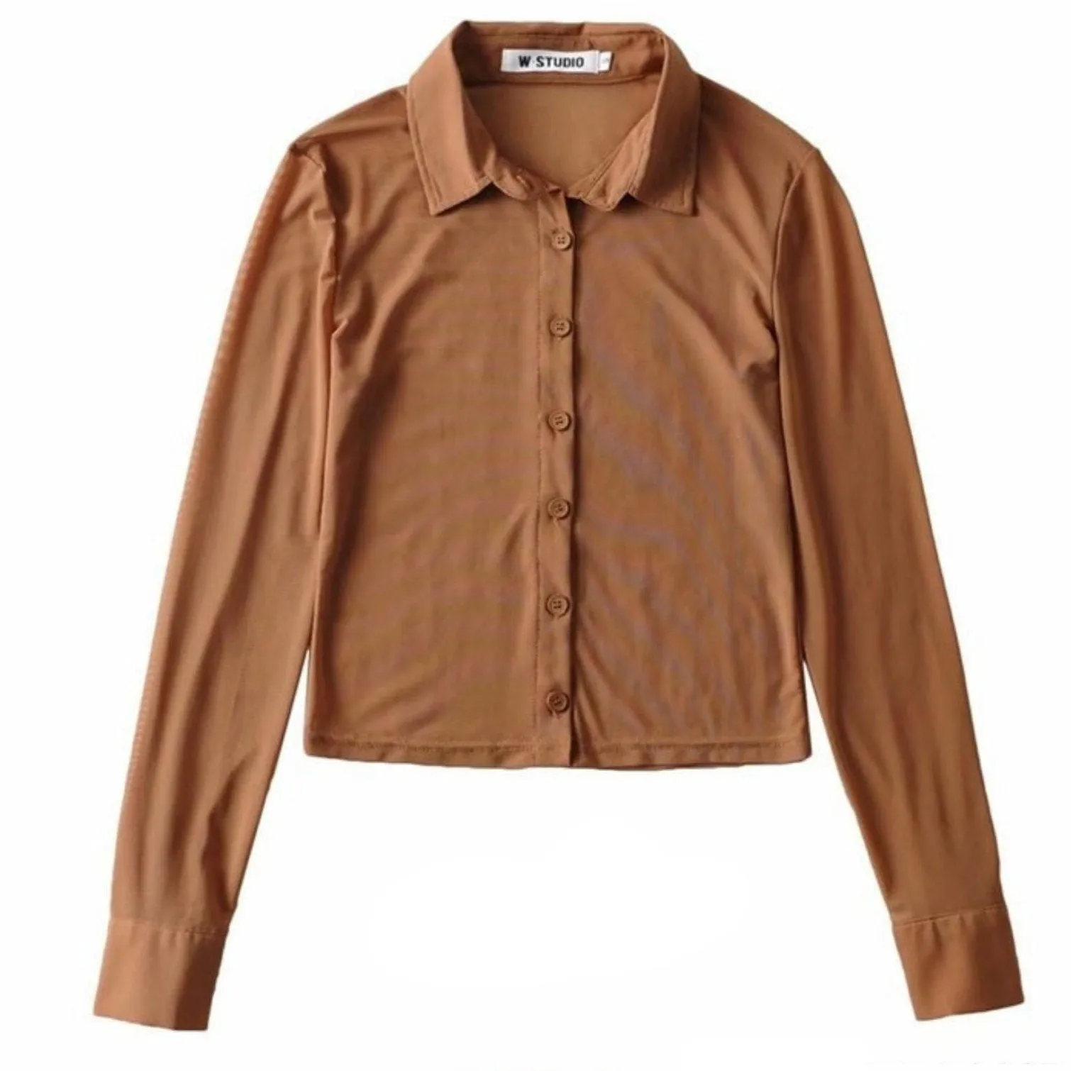 Mesh Collared Crop Shirt
