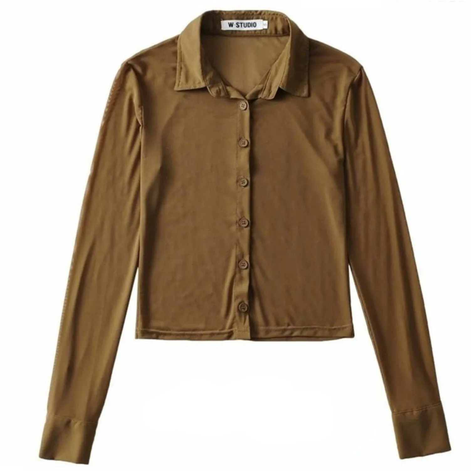Mesh Collared Crop Shirt