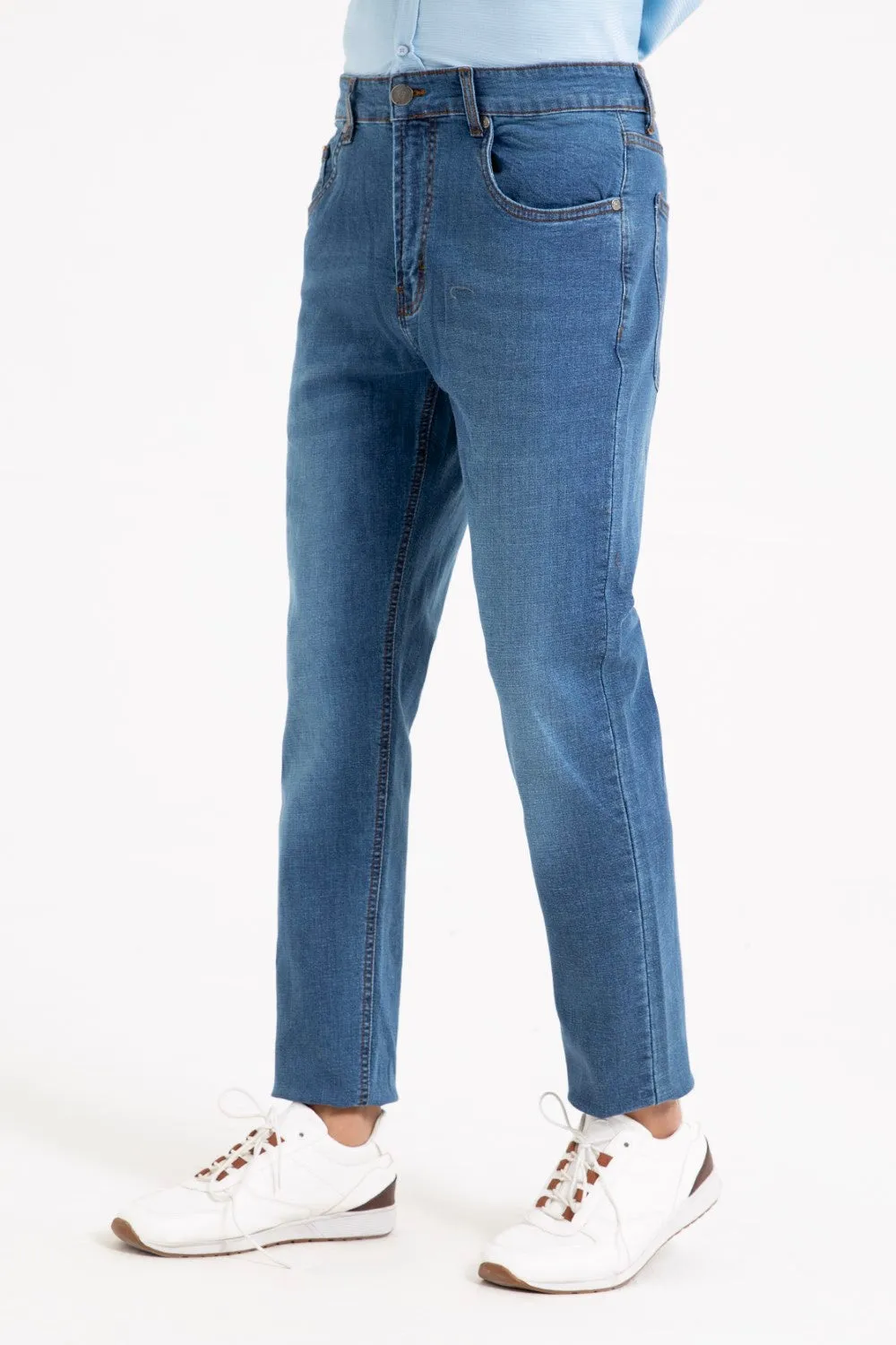 Mid Blue Cropped Fit Jean