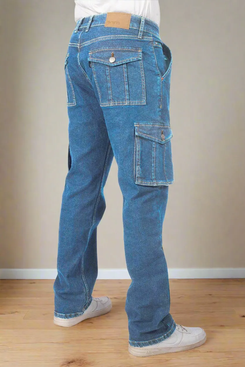 Mid Blue Straight Fit Cargo