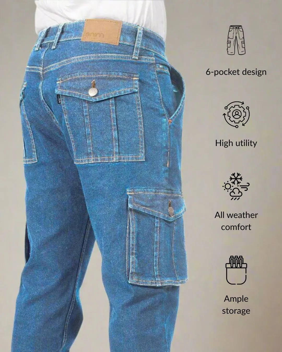 Mid Blue Straight Fit Cargo