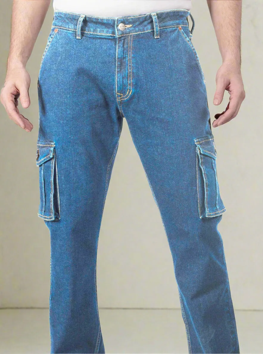 Mid Blue Straight Fit Cargo