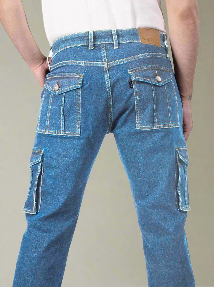 Mid Blue Straight Fit Cargo