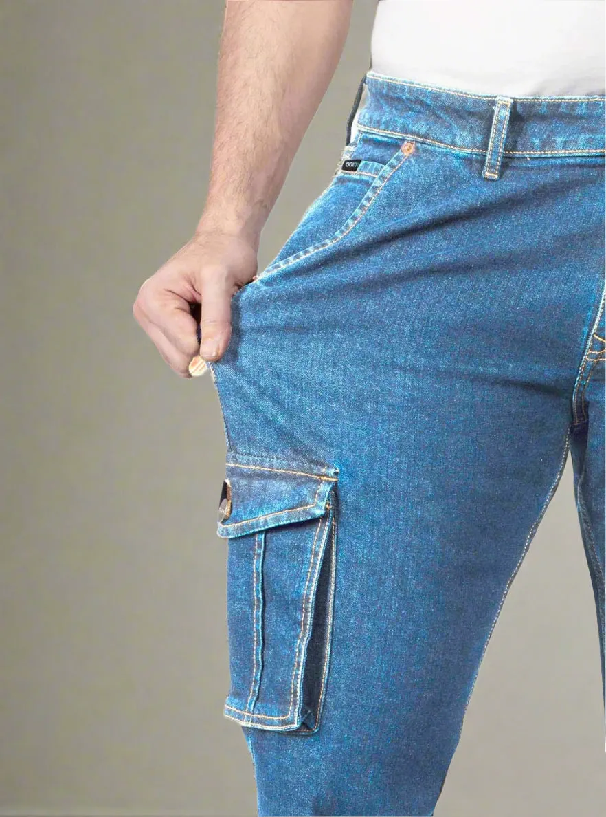 Mid Blue Straight Fit Cargo