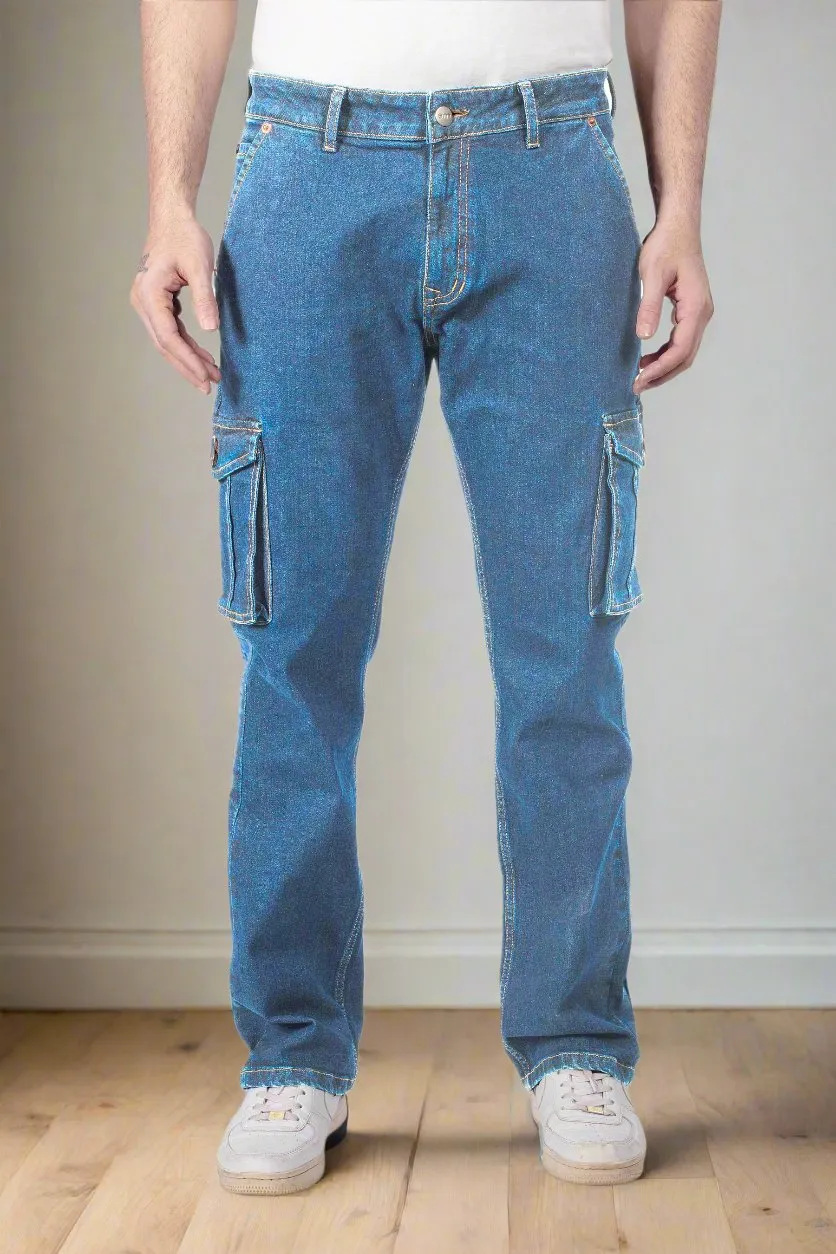 Mid Blue Straight Fit Cargo