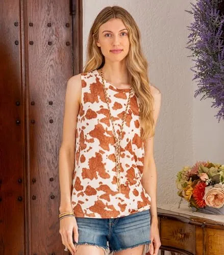 MINT PLUS PINK Women's Summer Loose Tank Sleeveless Animal Print Pattern Crew Neck Tunic Blouse Camisole Top_