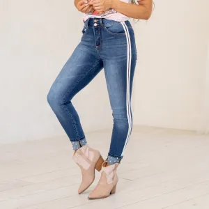 Monique Pearl Cuffed Mid Rise Cropped Skinny