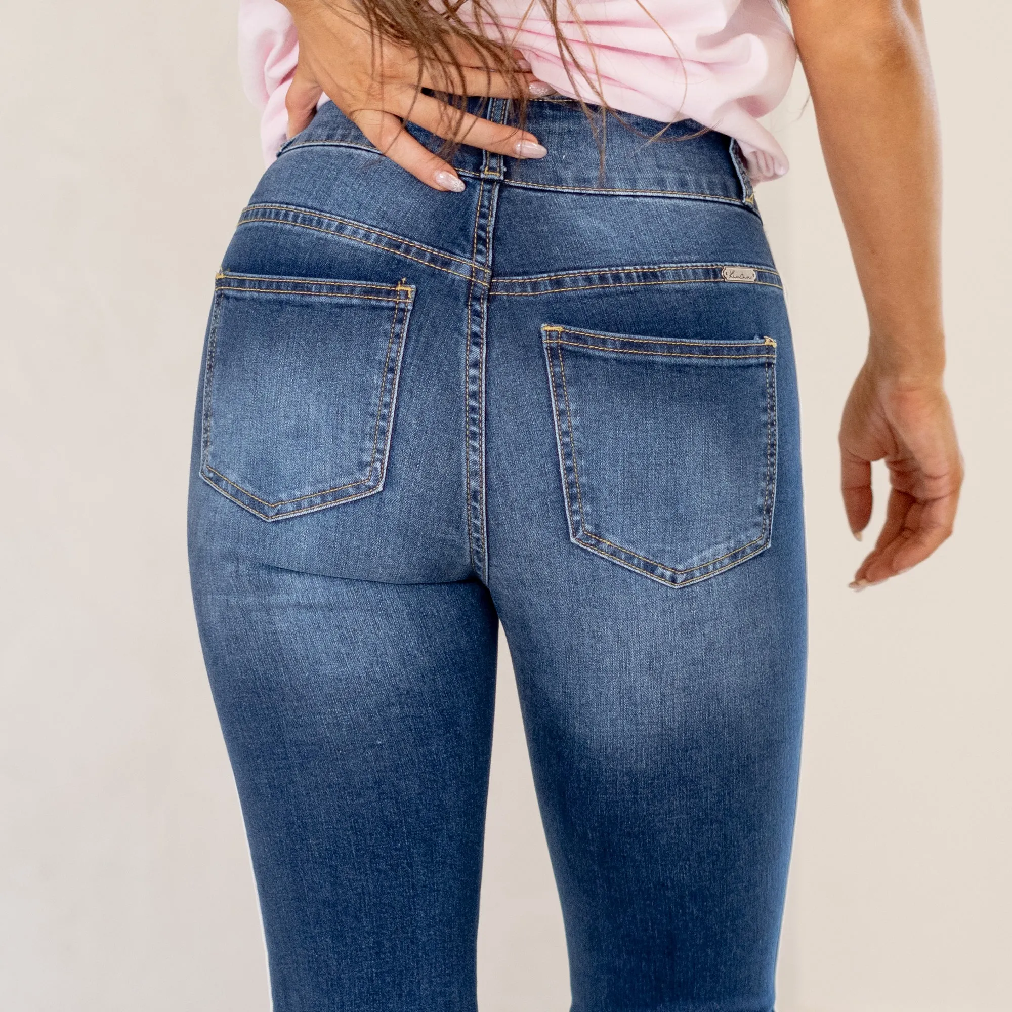 Monique Pearl Cuffed Mid Rise Cropped Skinny