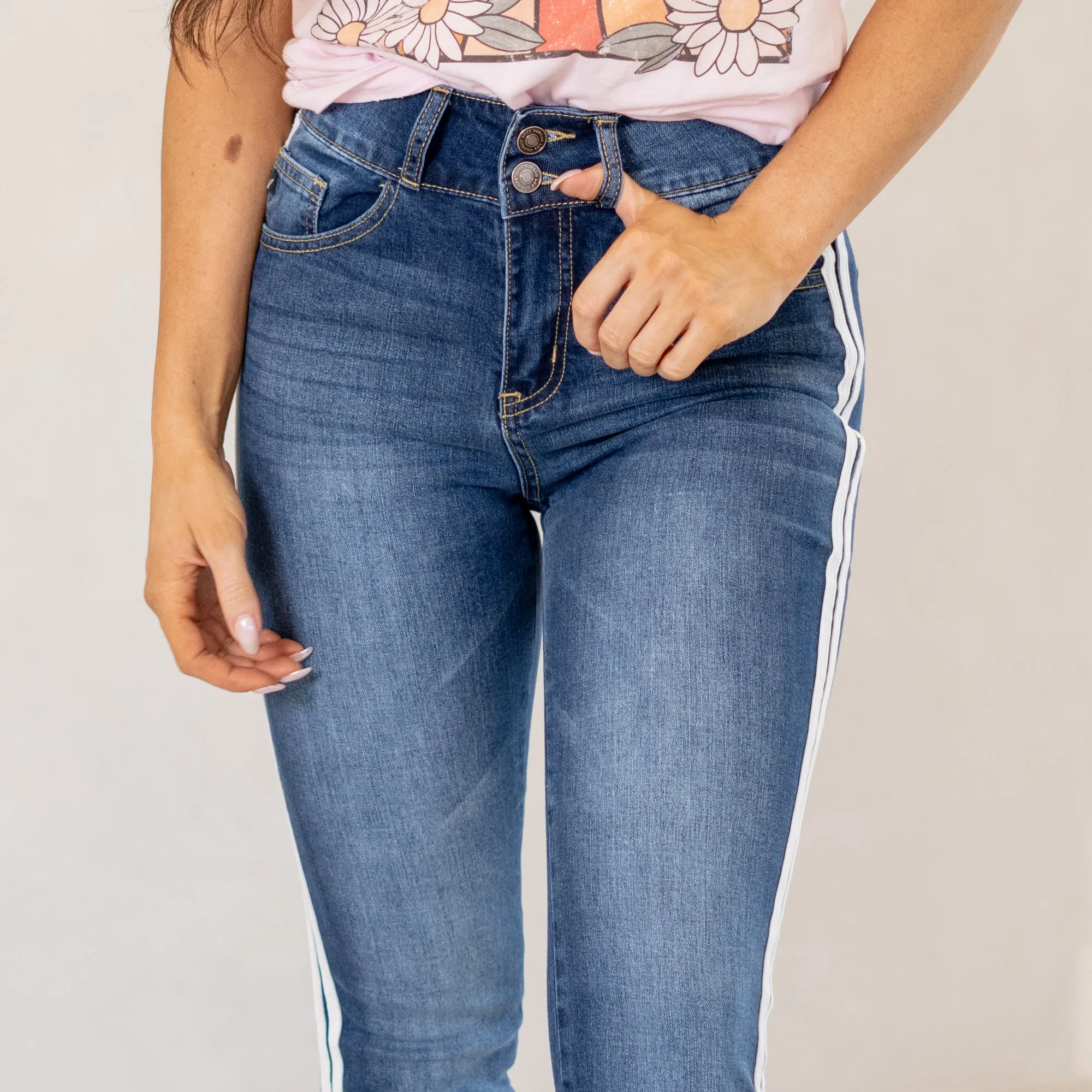 Monique Pearl Cuffed Mid Rise Cropped Skinny