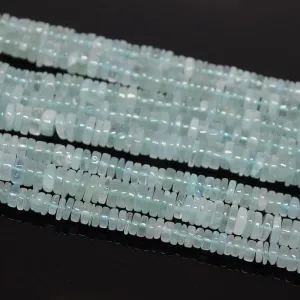 Natural Aqua Aquamarine Smooth Tyre Wheel Beads 5mm 6.5mm 6inches