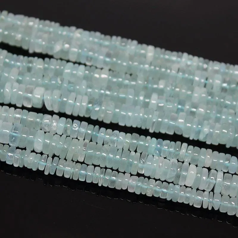 Natural Aqua Aquamarine Smooth Tyre Wheel Beads 5mm 6.5mm 6inches