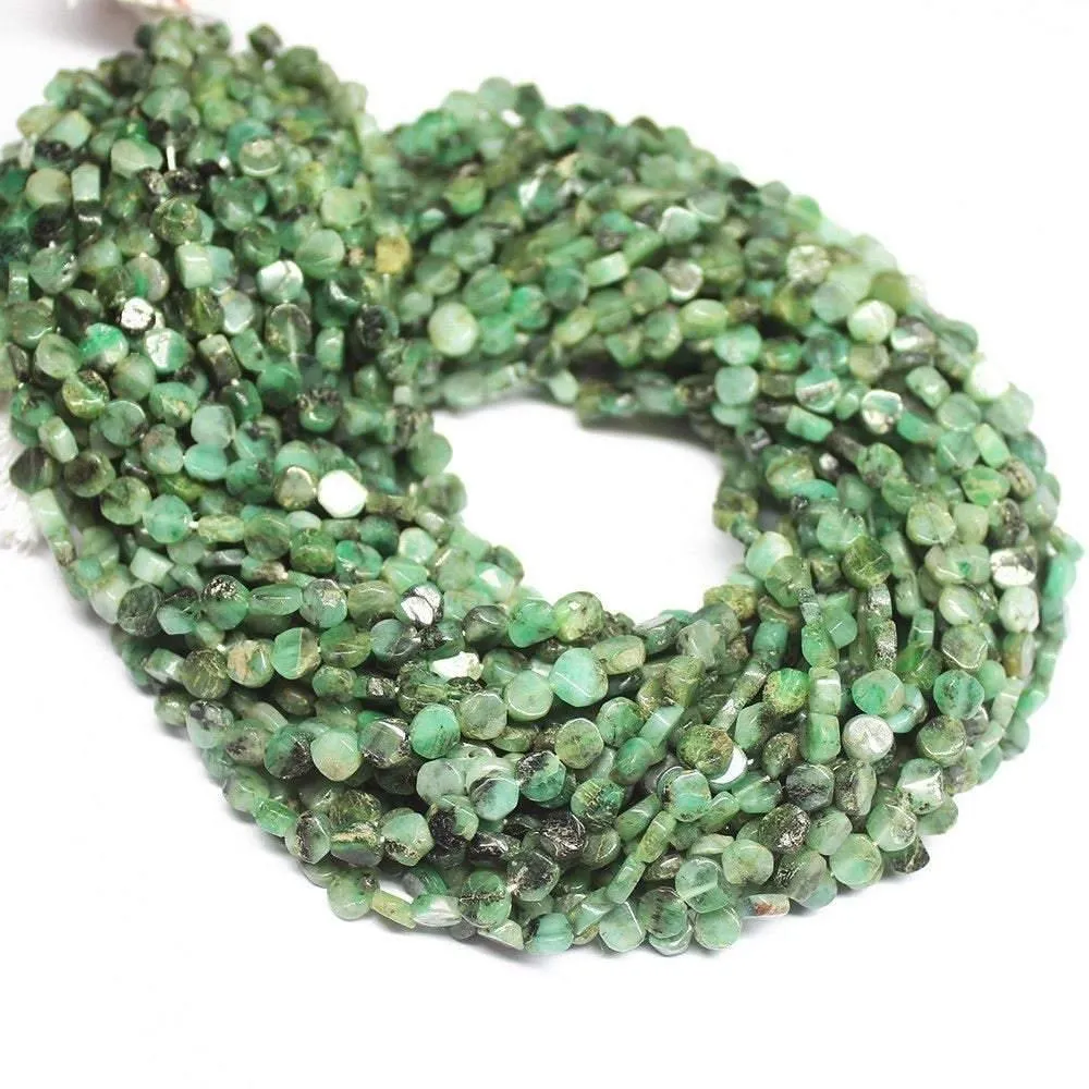 Natural Green Emerald Smooth Coin Gemstone Loose Spacer Beads 13" 5mm
