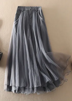 Natural Grey high waist Patchwork Skirts Spring