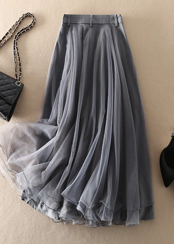 Natural Grey high waist Patchwork Skirts Spring