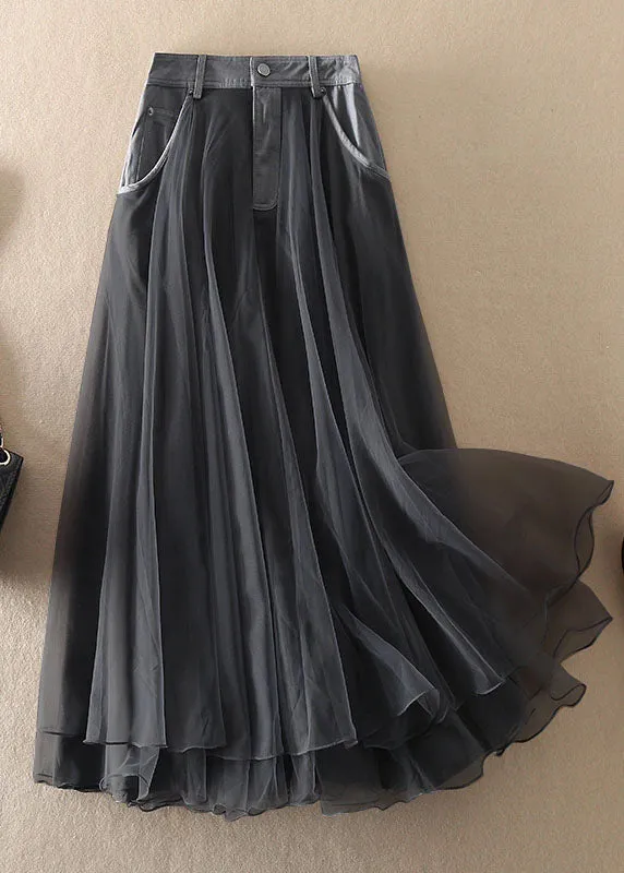 Natural Grey high waist Patchwork Skirts Spring