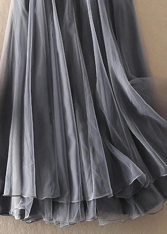 Natural Grey high waist Patchwork Skirts Spring
