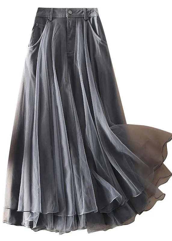 Natural Grey high waist Patchwork Skirts Spring