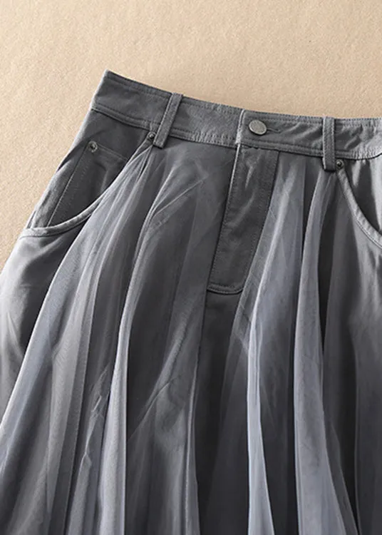 Natural Grey high waist Patchwork Skirts Spring