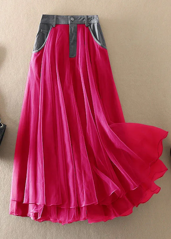 Natural Grey high waist Patchwork Skirts Spring