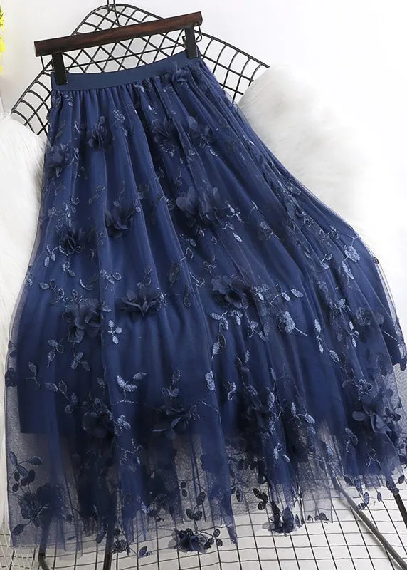 Natural Pink Embroideried Floral Skirts Spring