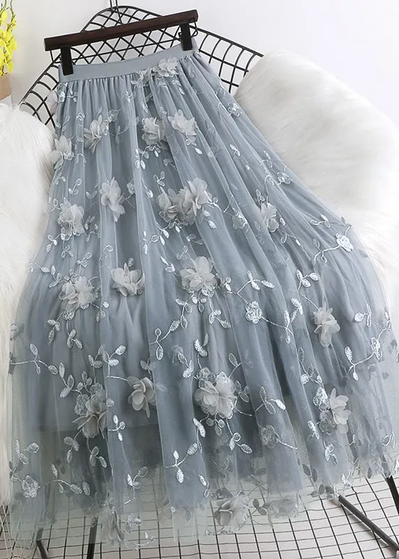 Natural Pink Embroideried Floral Skirts Spring