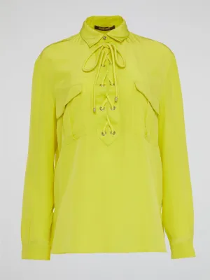 Neon Lace Up Blouse