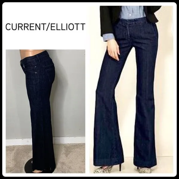 New. Current Elliott stretch dark denim jeans with raw hem. May fit a 28 tall