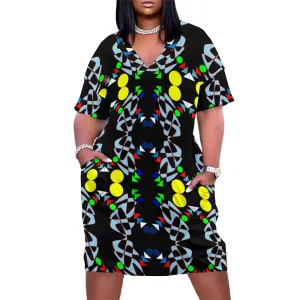 OD Women's V-neck Loose Dress Fashion Skirts with Pockets BGld