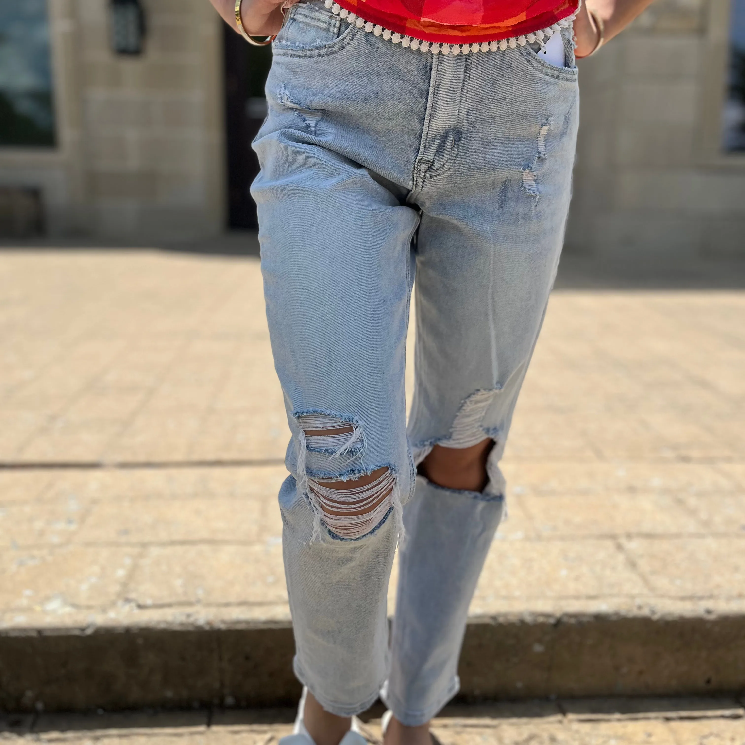 Olivian Distressed Cropped Mom Jean - FINAL SALE
