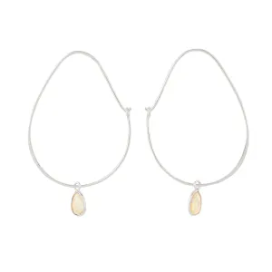 Oval Opal Hoops in Silver - 2 1/8" L