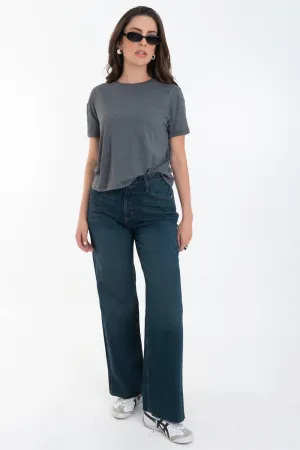 Pantalón de denim con rotos fit recto