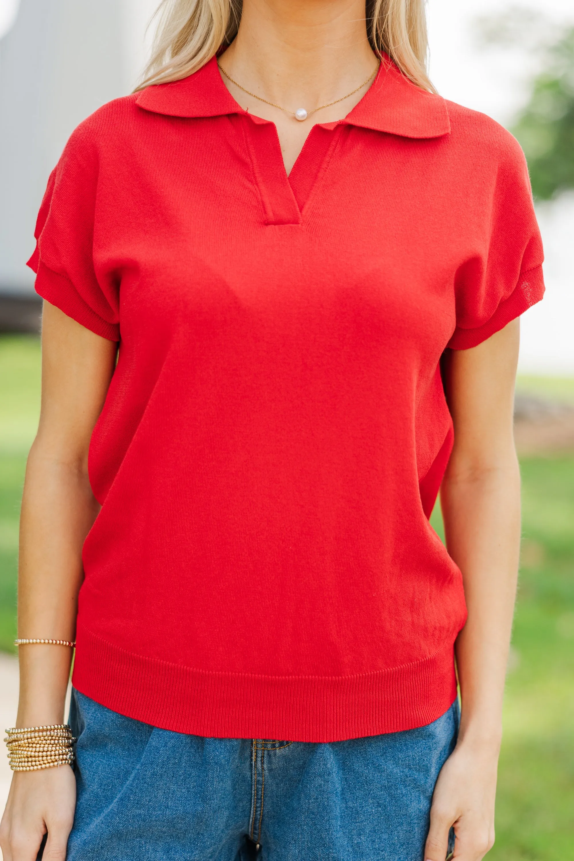 Par For Course Red Short Sleeve Sweater