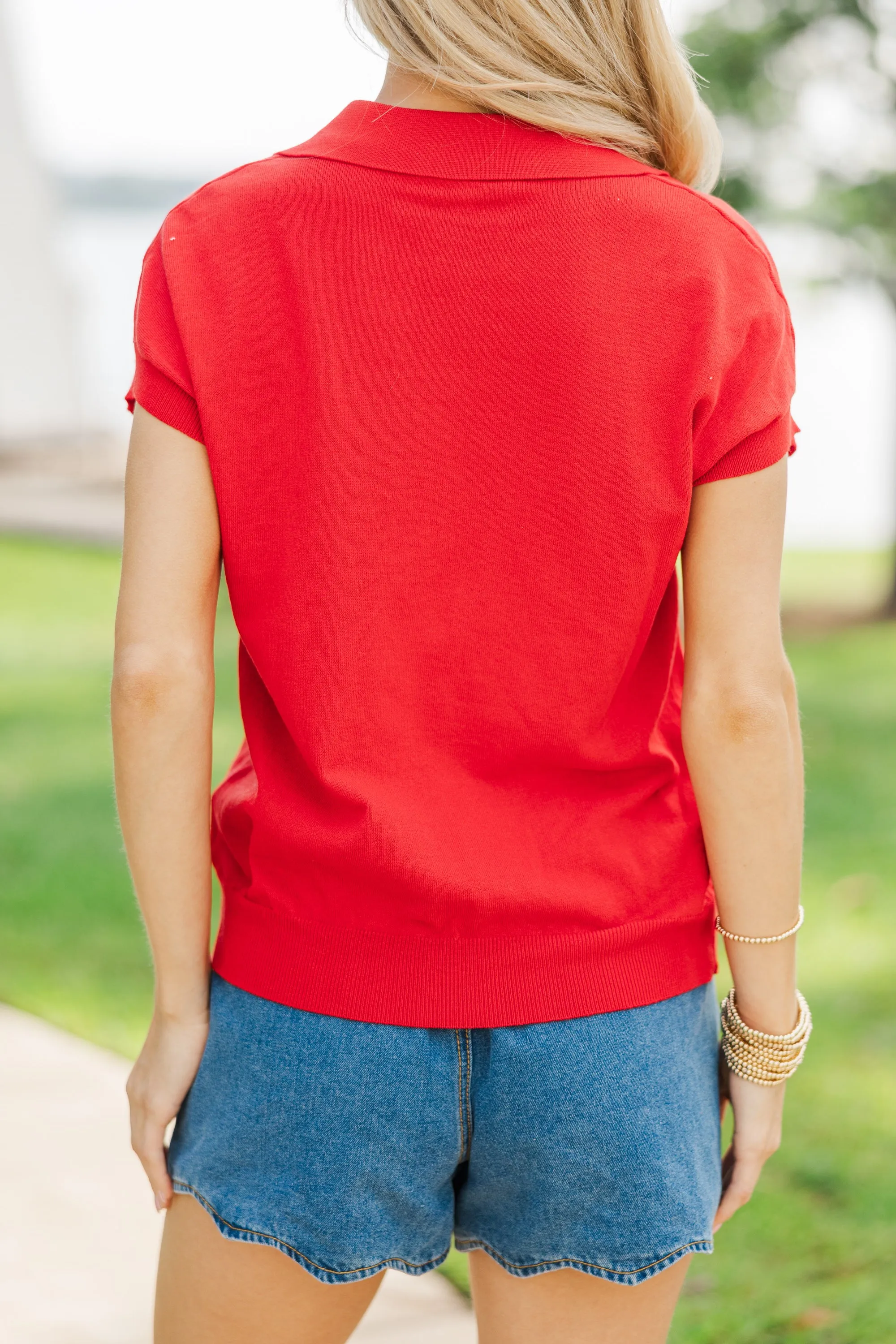 Par For Course Red Short Sleeve Sweater