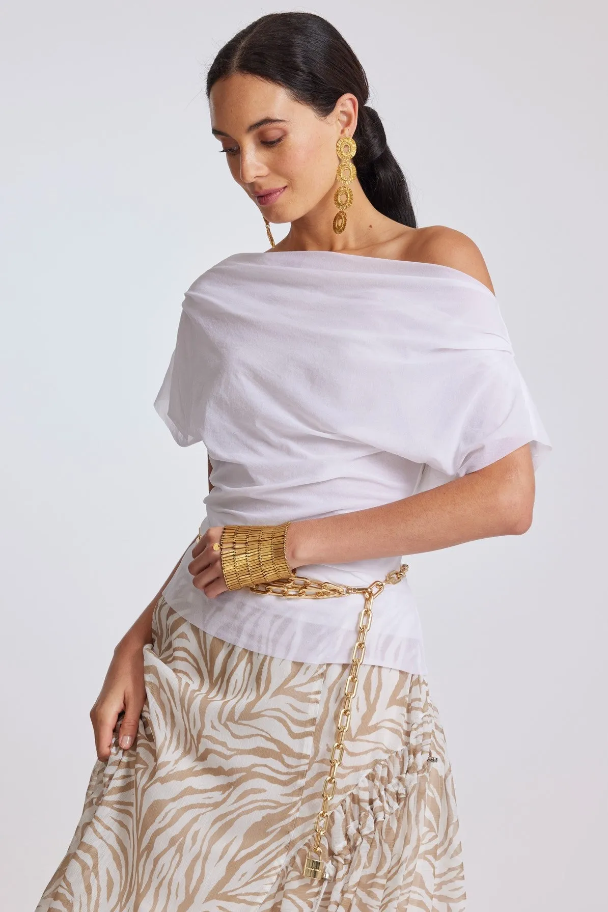 PAULA RYAN Fitted Cowl Neck Top White