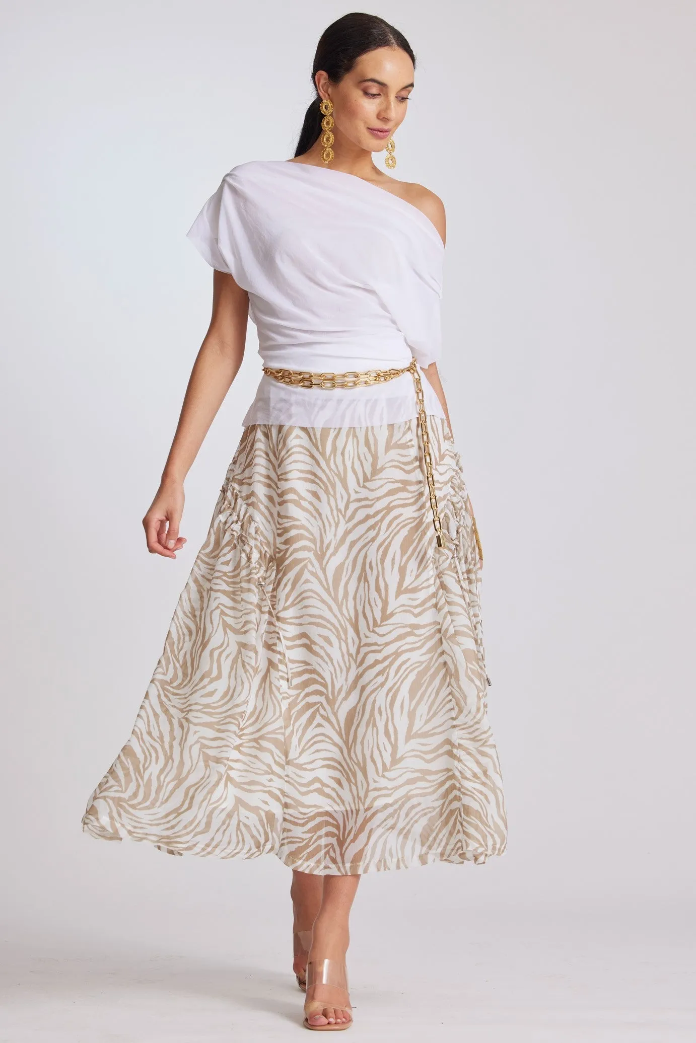 PAULA RYAN Fitted Cowl Neck Top White