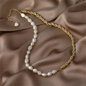 Pearl & 18K Gold-Plated Asymmetrical Rope Chain Necklace