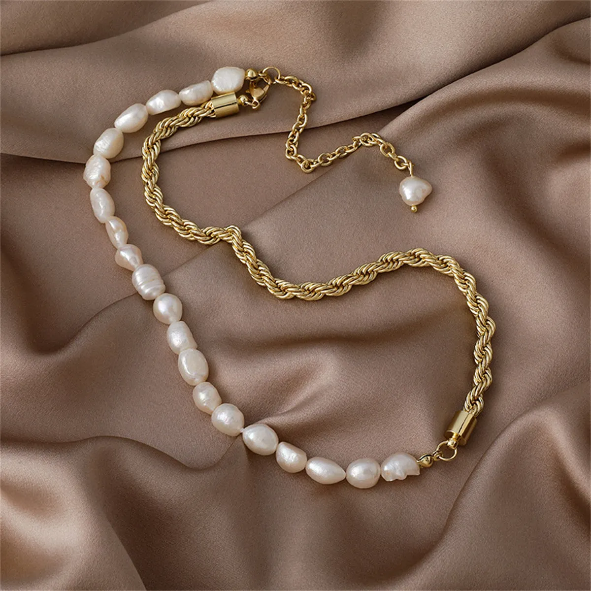 Pearl & 18K Gold-Plated Asymmetrical Rope Chain Necklace