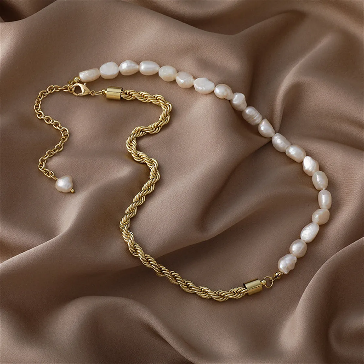 Pearl & 18K Gold-Plated Asymmetrical Rope Chain Necklace