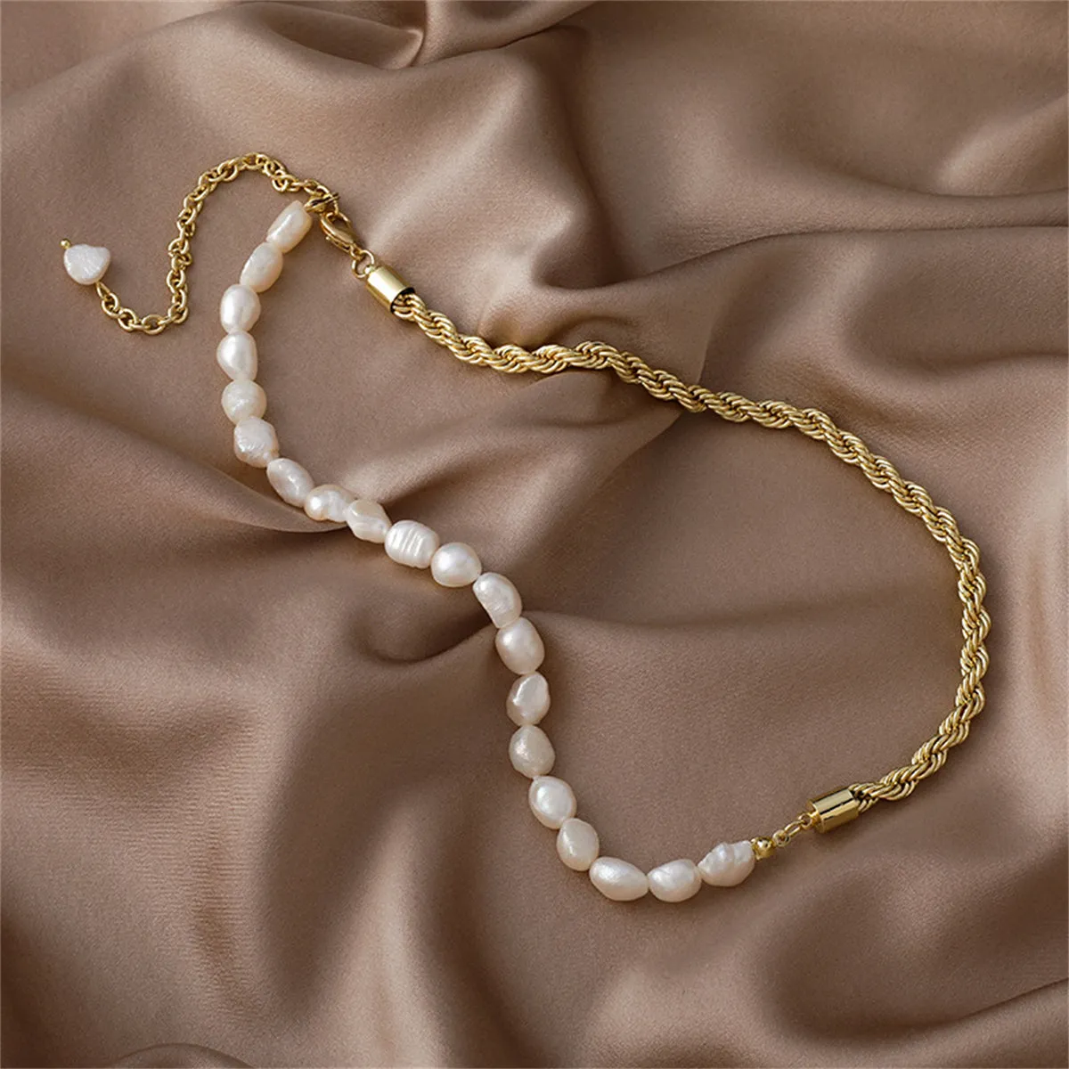 Pearl & 18K Gold-Plated Asymmetrical Rope Chain Necklace
