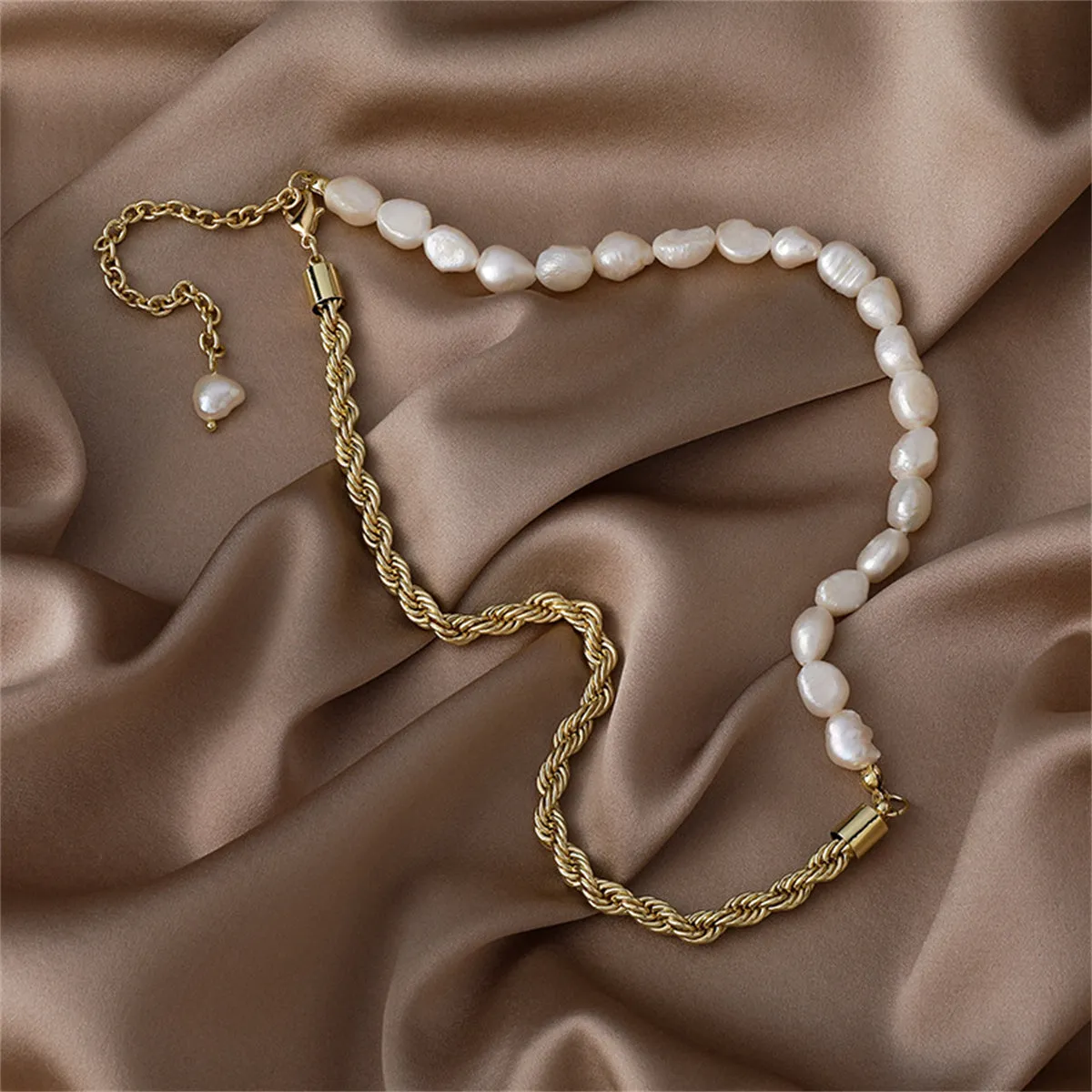 Pearl & 18K Gold-Plated Asymmetrical Rope Chain Necklace