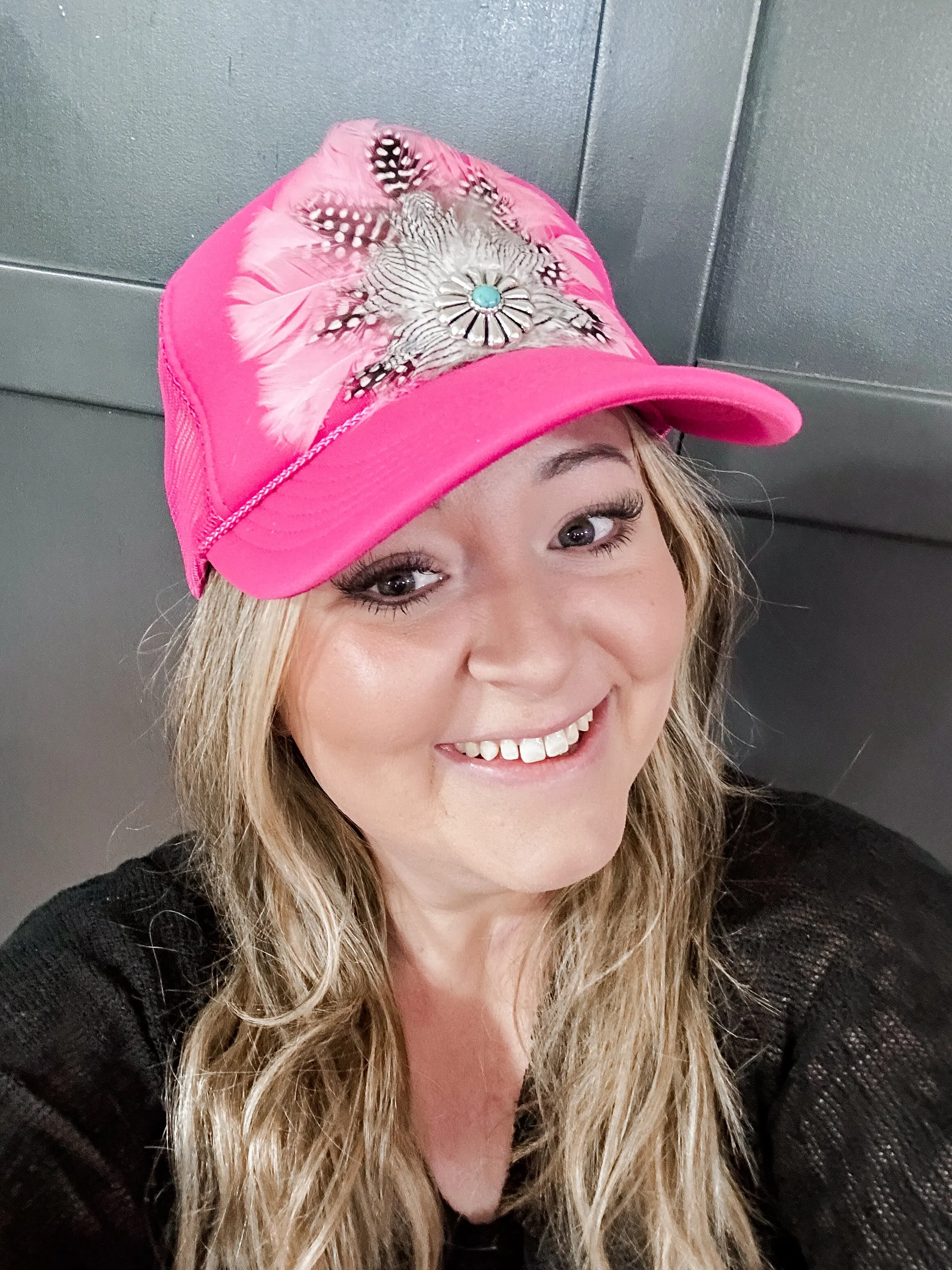 Pink Custom Feather Trucker