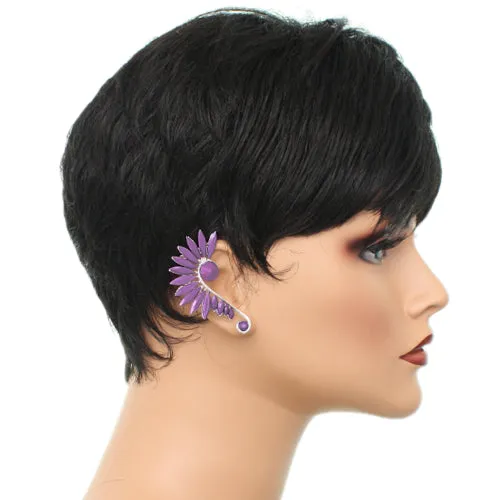 Purple Beaded Faceted Stud Cuff Earring