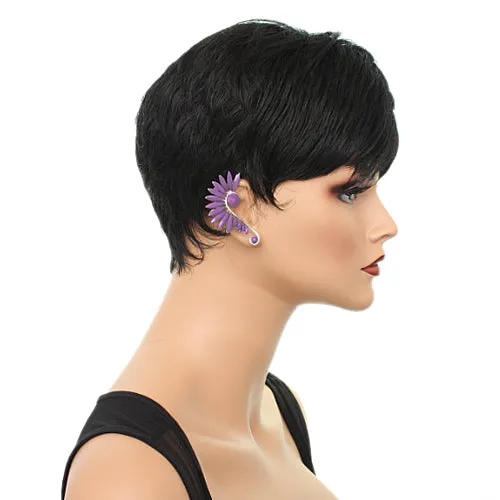 Purple Beaded Faceted Stud Cuff Earring
