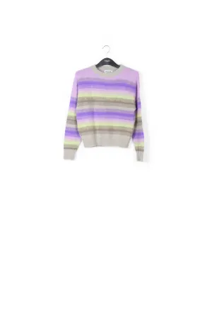 Purple, mint green and beige striped knit sweater