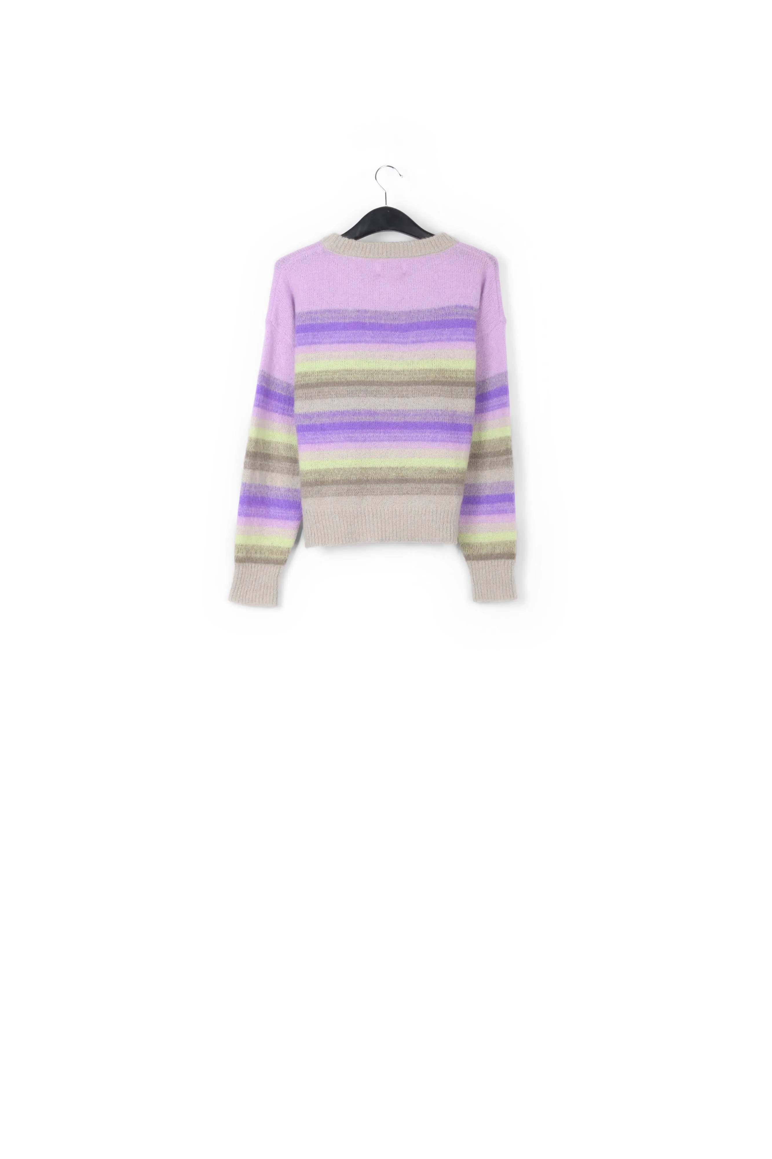 Purple, mint green and beige striped knit sweater