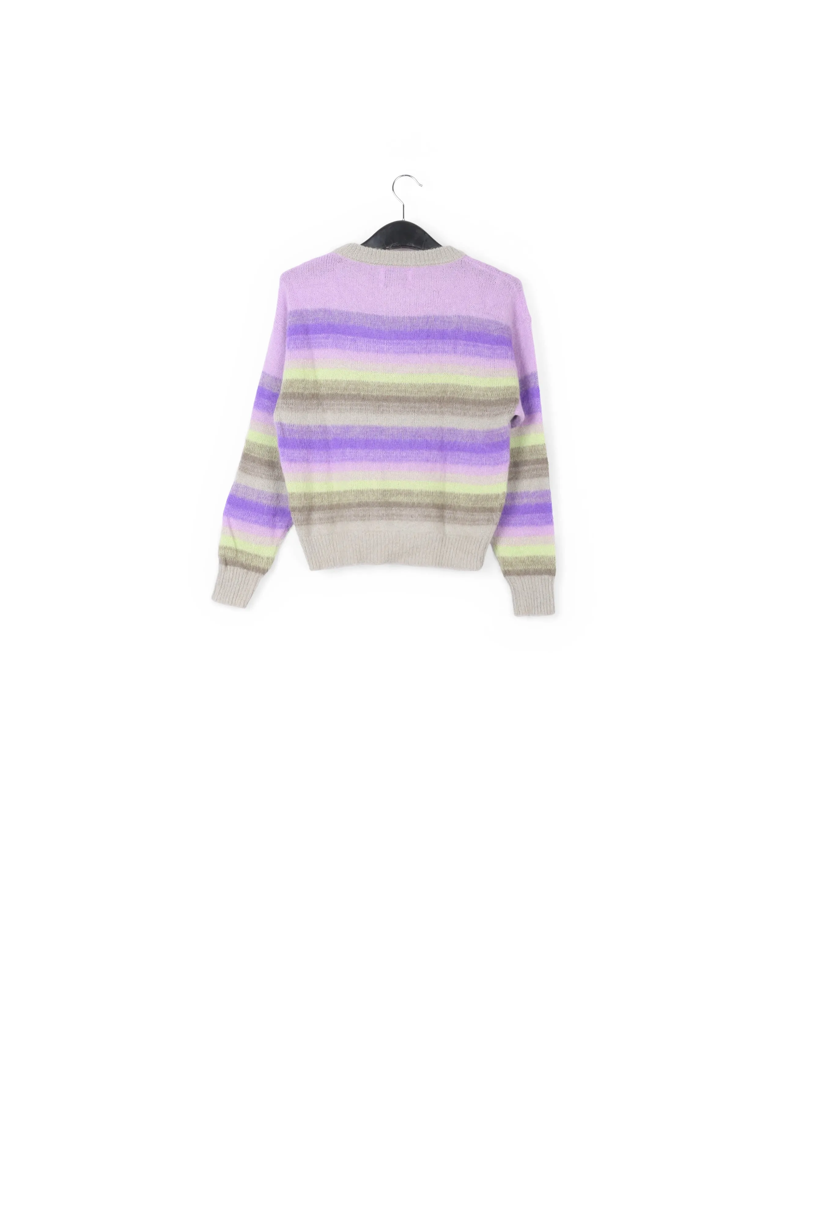 Purple, mint green and beige striped knit sweater