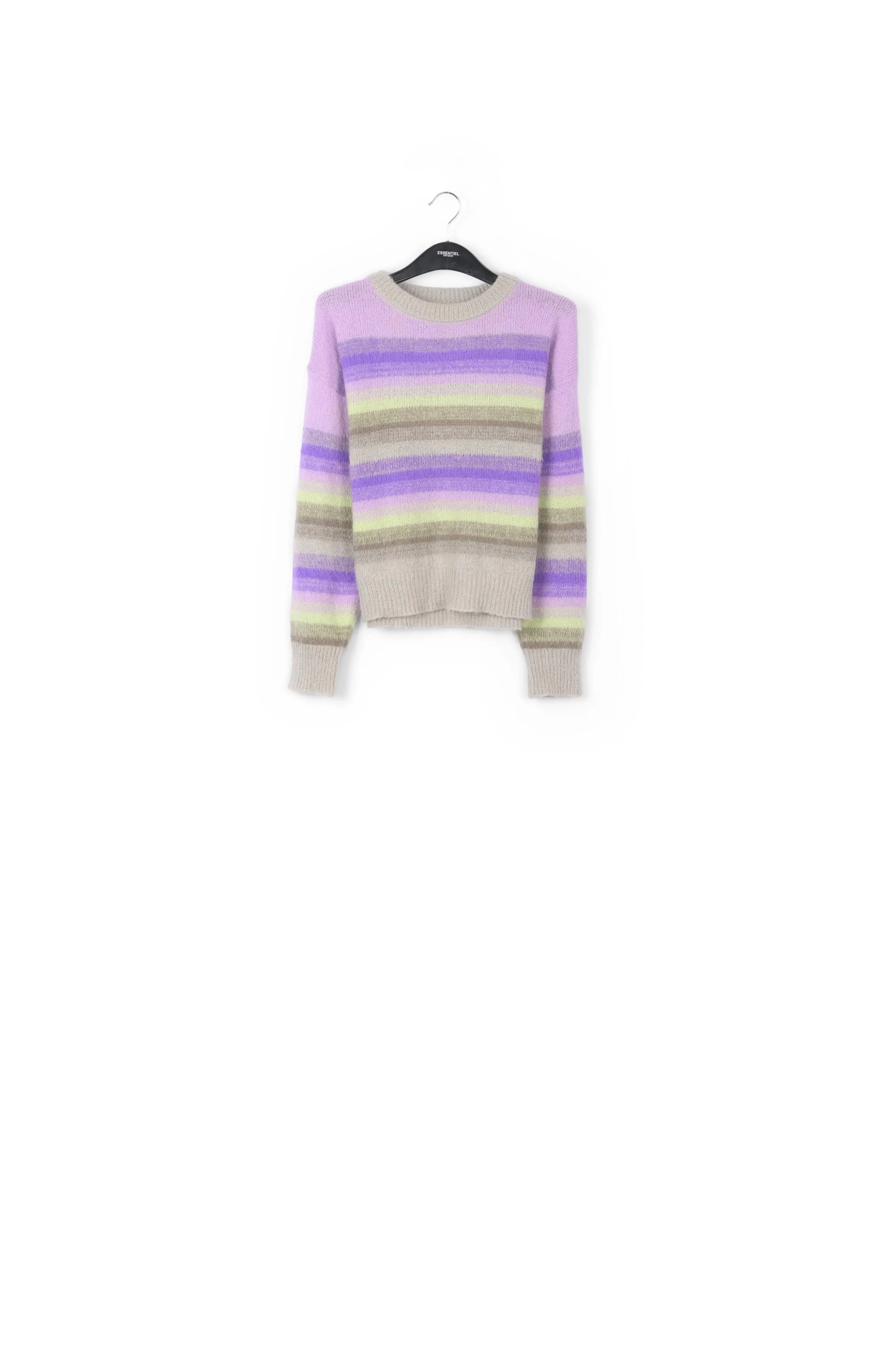 Purple, mint green and beige striped knit sweater