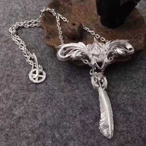 Real Solid 925 Sterling Silver Necklace Pendant Feather Cross Gothic Punk Hip Hop Jewelry 22"-30"