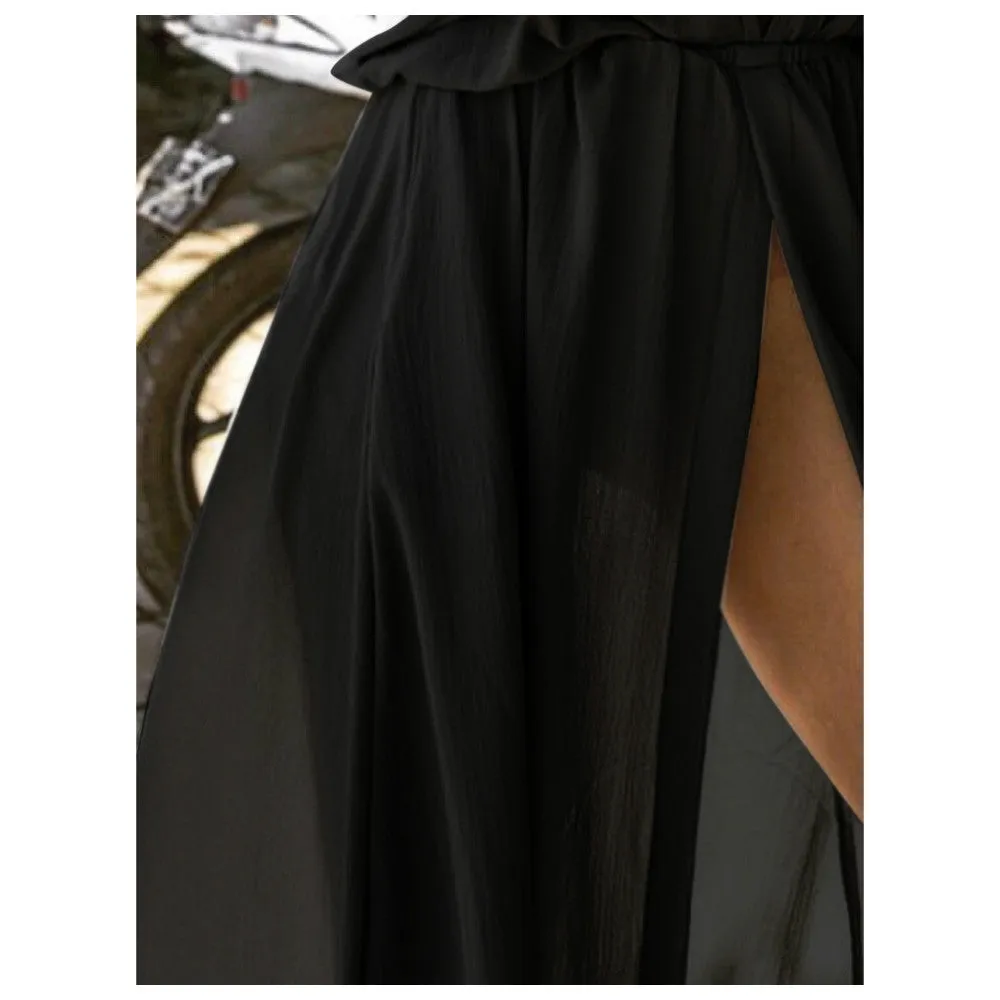 Sexy Deep V-Neck Short Sleeve Casual Loose Long Maxi Split with pockets dress