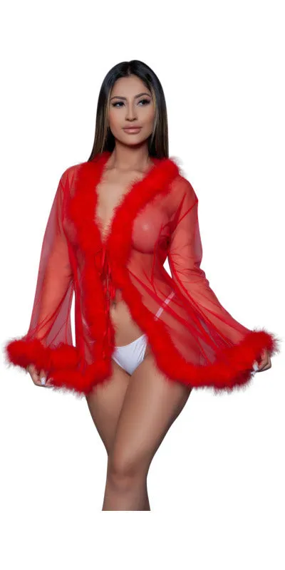 Sexy Short Marabou Robe in Red